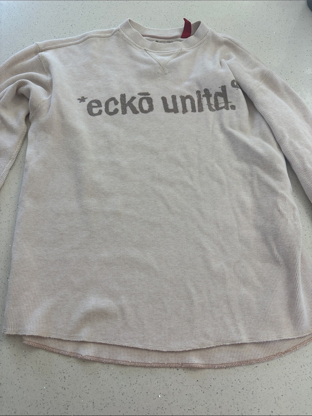 Vintage y2k Ecko Unlimited Light Cream Long Sleeve Waffle Crewneck